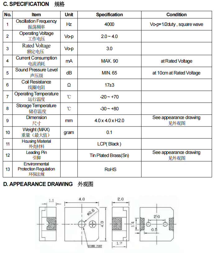 BM4020S-0340-17 SMD Electromagnetic Buzzer