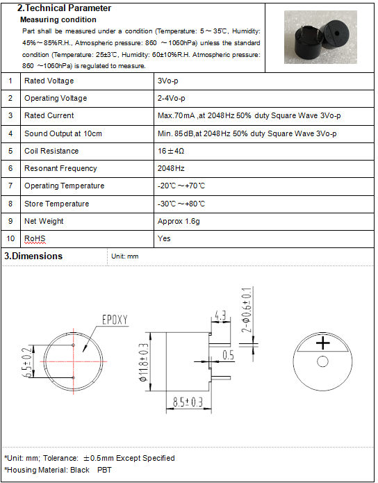 BM1285-0320-16 Electronicmagnetic Buzzer