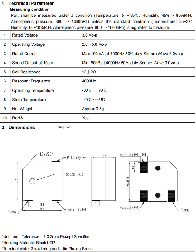 BM5030S-0340-12 SMD Electronic-magnetic Buzzer