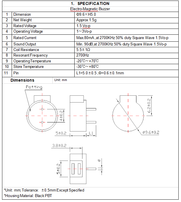 BM9650E-0127-5.5 Electronicmagnetic Buzzer
