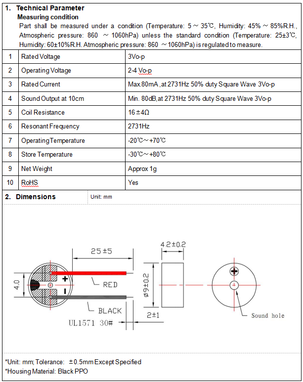 BM9042-0327-16 Electronicmagnetic Buzzer