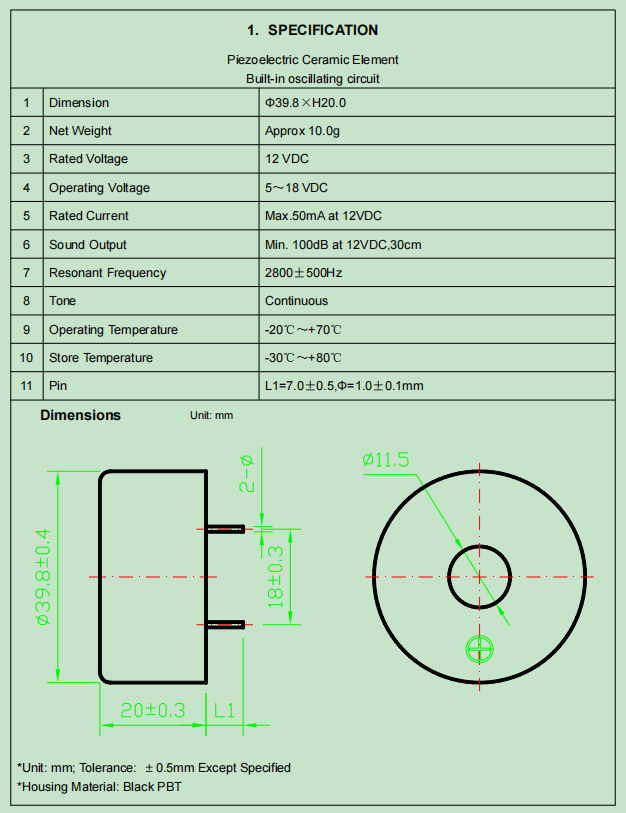 BPC4020-0930 Active Piezo Buzzer