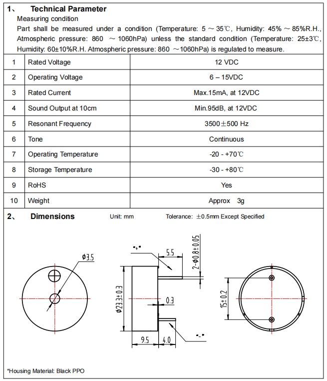 BPC2410-1232 Active Piezo Buzzer 