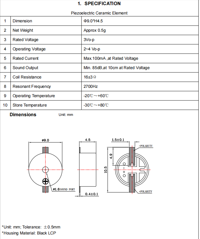 BM9045SZ SMD Electronic-magnetic Buzzer