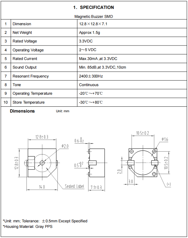 BMC1370S-0523 SMD Electronicsmagnetic buzzer 