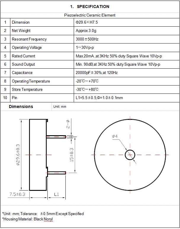 BP3075-28 Piezo Buzzer