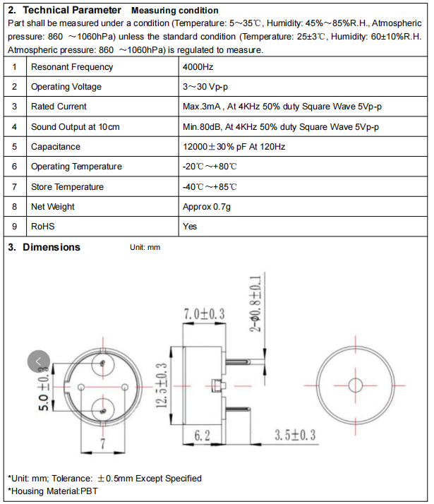 BP1360C Piezo Buzzer