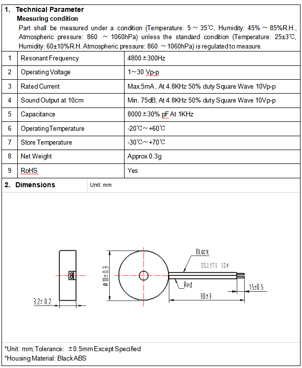 BP1032W18-48 Piezo Buzzer