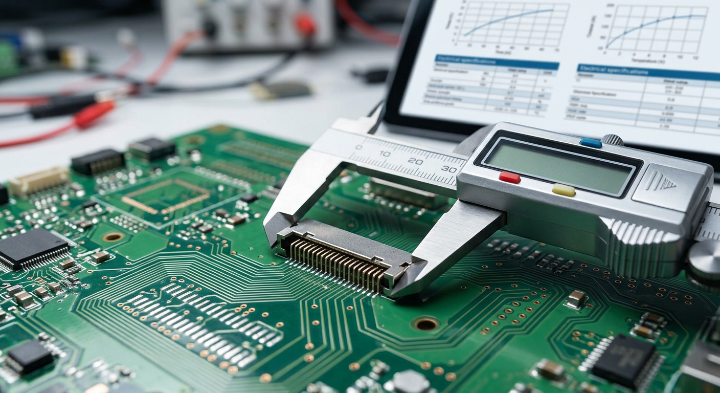A circuit board with a small display module connected, with a measurement screen visible behind