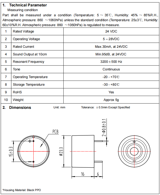 BPC2316-2431 Active Piezo Buzzer