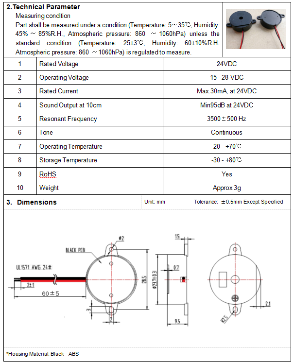 BPC2495W100-2435 Active Piezo Buzzer