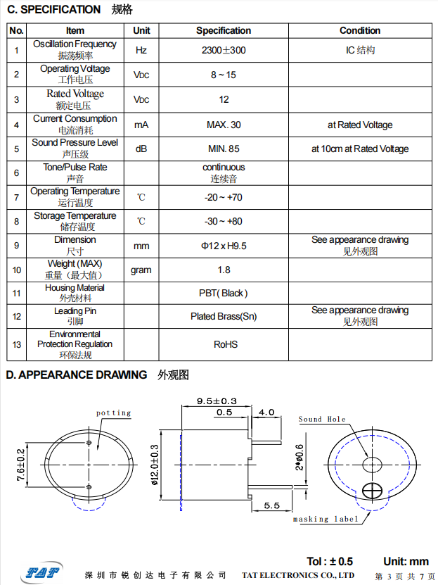 BMC1295 Electromagnetic Buzzer component showing compact design for stable frequency output in electronic devices